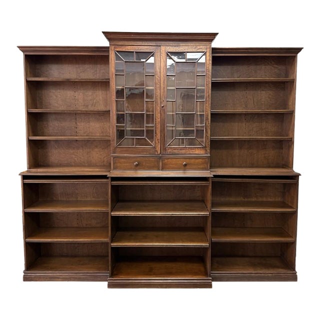 Late 20th Century Monumental Custom Built Mahogany Bookcase For Sale