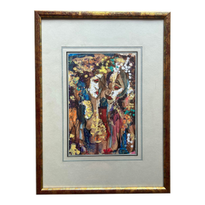 Abstract Impressionist Painting of Two Women in Gold Frame