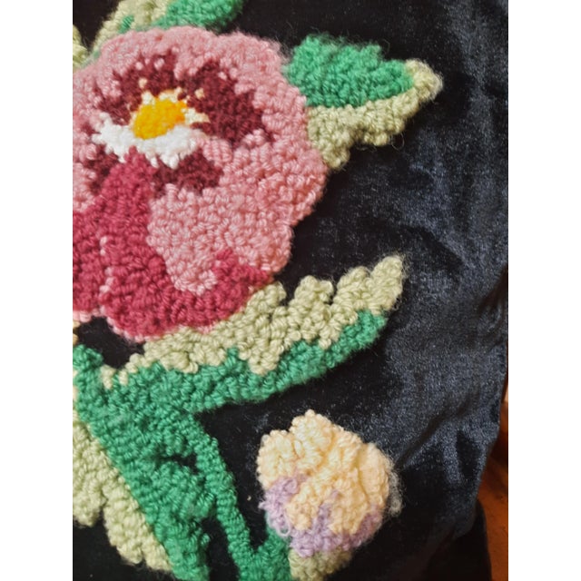 Pansy Velvet Black Pillow Cover Punch Needle For Sale - Image 4 of 7