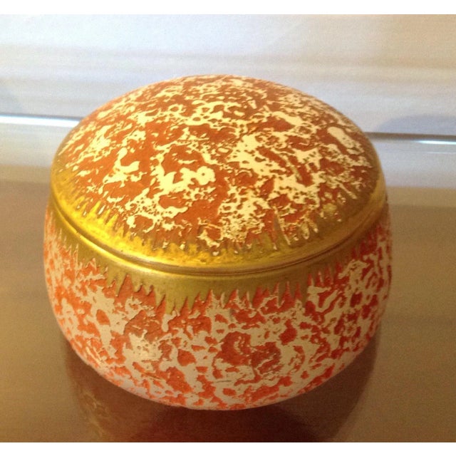 Vintage Orange Gold Lidded Glass Oval Trinket Box For Sale In Greenville, SC - Image 6 of 10