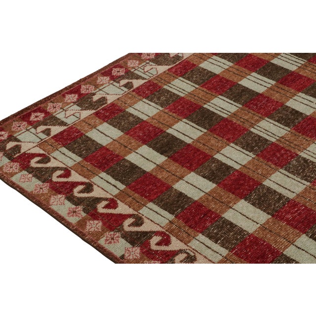 Rug & Kilim’s Distressed Swedish Style Rug in Red and Brown Geometric Pattern For Sale In New York - Image 6 of 7