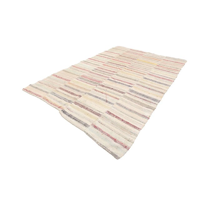 Traditional Mid 20th Century Vintage Striped Rag Kilim Rug For Sale - Image 3 of 7
