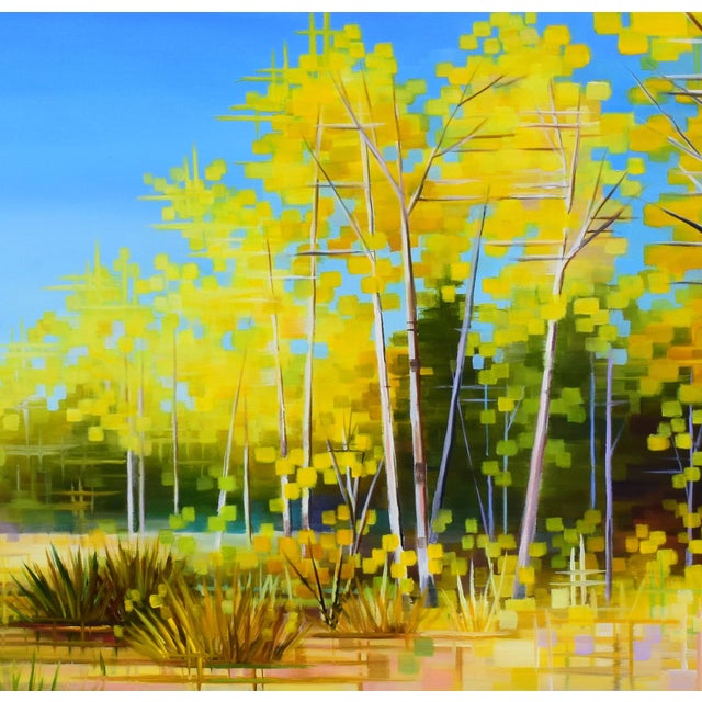 Early 21st Century Autumn Sensation by Michelle Condrat | Oil on board Landscape with yellow trees and grass. For Sale - Image 5 of 5