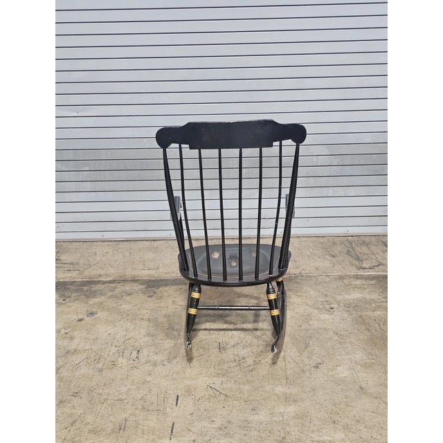 Wood Black Hitchcock Style Windsor Arm Rocking Chair Harvest Stencil Gold Accents For Sale - Image 7 of 8