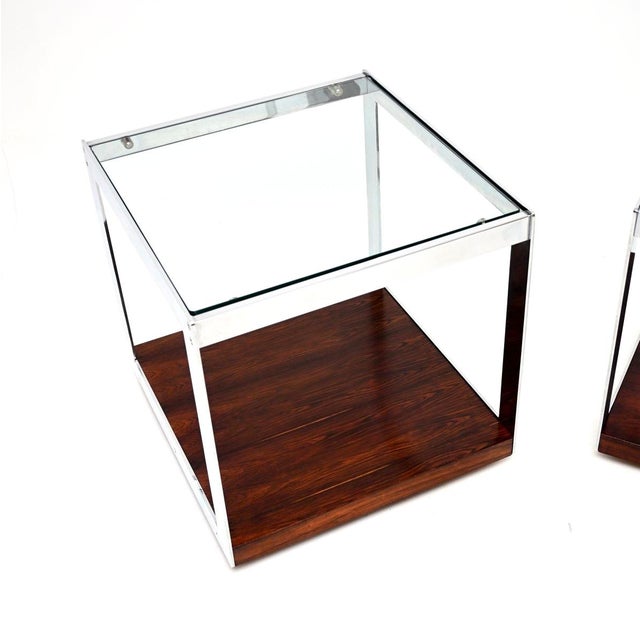 Vintage Glass and Chrome Side Tables attributed to Merrow Associates, 1970, Set of 2 For Sale - Image 4 of 11