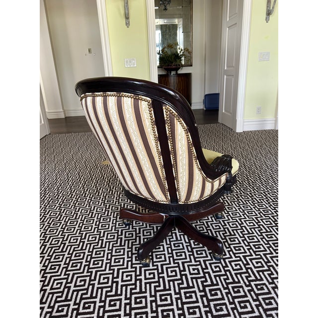 Traditional Hancock & Moore Intricately Carved Swivel Office Chair For Sale - Image 3 of 8