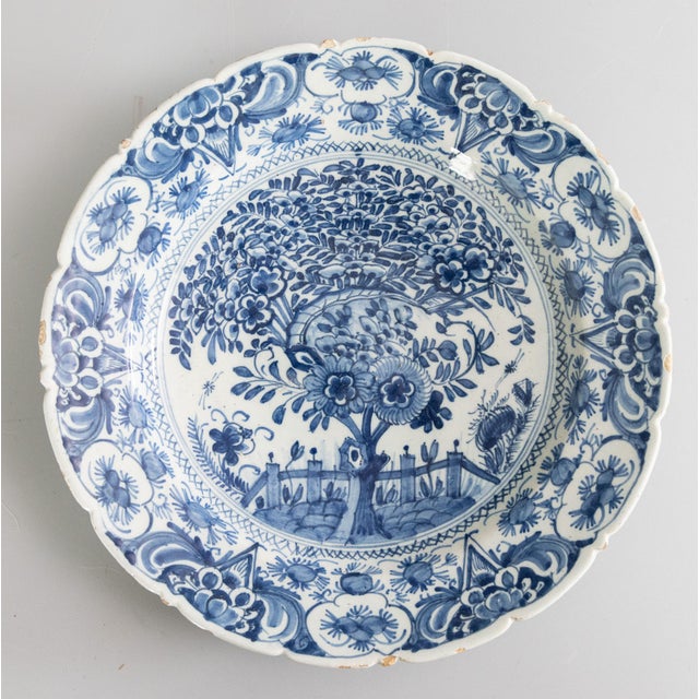 Blue Antique 18th Century Dutch Delft Faience Tea Tree Scalloped Charger For Sale - Image 8 of 8
