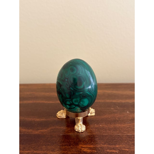 Metal Solid Malachite Egg on Neoclassical Brass Stand With Paw Feet For Sale - Image 7 of 8