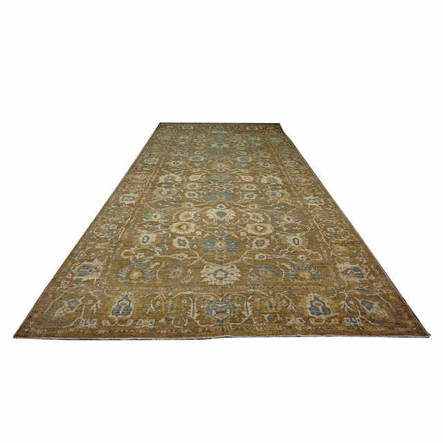 Persian Sultanabad Wool 10 x 20 Taupe, Ivory & Light Blue Handmade Gallery Area Rug #1141324 For Sale - Image 4 of 12