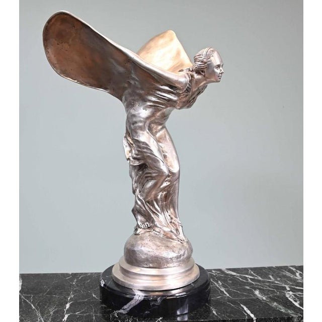 Silver Art Nouveau Bronze Flying Lady Statue Spirit of Ecstacy For Sale - Image 8 of 8