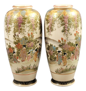 Satsuma Wisteria Garden Vases by Hakusan, 1915, Set of 2