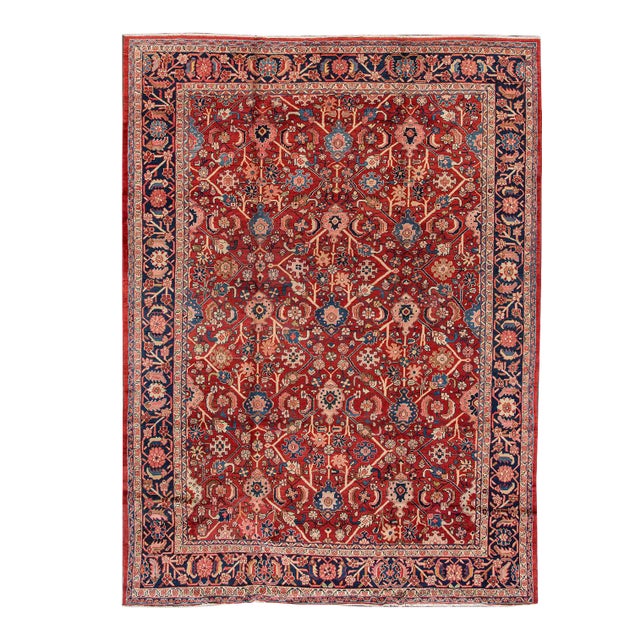 20th Century Antique Mahal Wool Rug For Sale