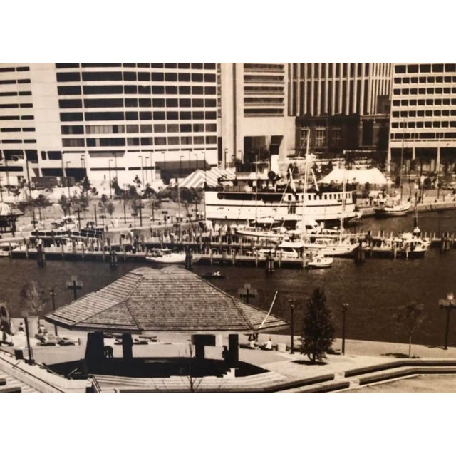 Vintage 1977 Morton C. Tadder Baltimore Inner Harbor Signed Black & White Sepia Tone Large Cityscape Photograph For Sale - Image 4 of 12
