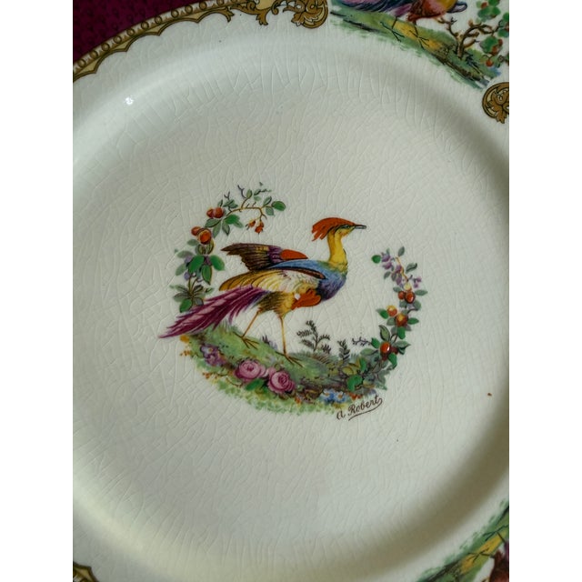 1940s Myott Chelsea Bird Dinner Plates 9 7/8” Burgundy Transferware England - Set of Eight (8) For Sale - Image 9 of 12
