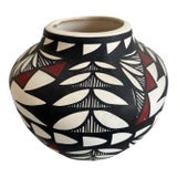 Late 20th Century Acoma Hand Painted Pottery Vase, Signed For Sale