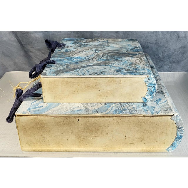 Late 20th Century Hand Painted Marble Decorative Book Boxes - A Pair For Sale - Image 4 of 12