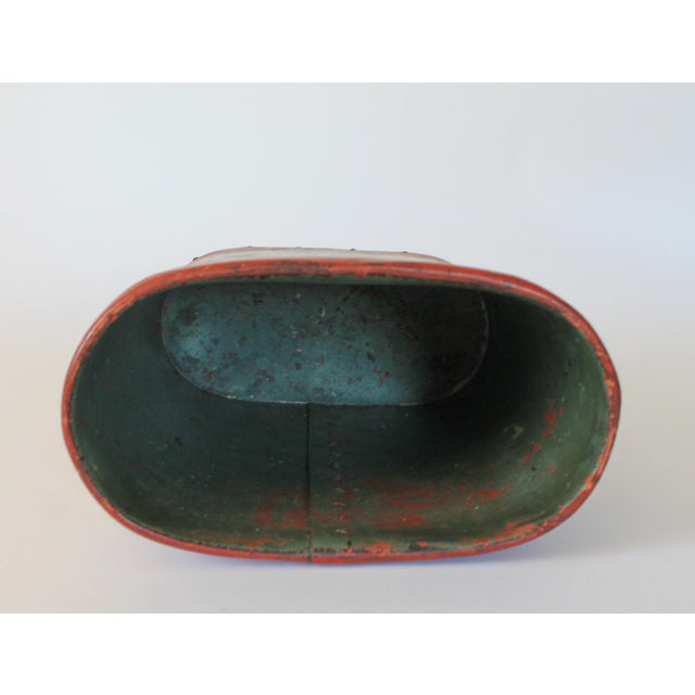 Red Antique Leather Wrapped Floral Wastebasket For Sale - Image 8 of 11