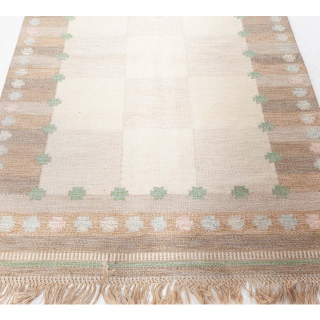 Beige Doris Leslie Blau Vintage Swedish Flat Woven by Agda Osterberg For Sale - Image 8 of 9