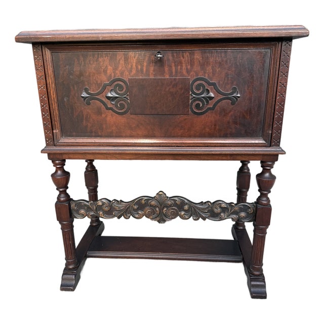 Vintage Ornate Drop-Front Entry Cabinet For Sale