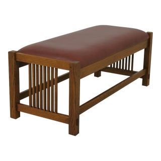 Stickley Arts & Crafts Mission Oak Leather Window Bench For Sale