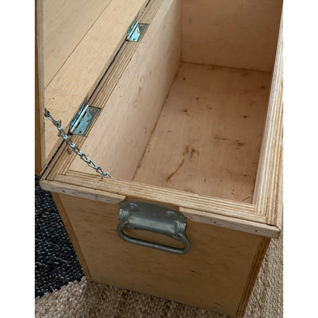 Industrial Mid-Century Birch Plywood Storage Trunk, Original Stanley Hardware For Sale - Image 3 of 5