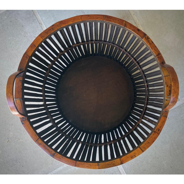 Mid 20th-Century Split Bamboo Tortoiseshell Planter Floor Basket With Ear Handles For Sale - Image 16 of 18
