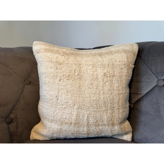 Textile Textured Hemp Accent Pillow, Cool Silver Ivory Cushion, Handwoven Turkish Anatolian Pillow With Insert, 16x16 In For Sale - Image 7 of 8