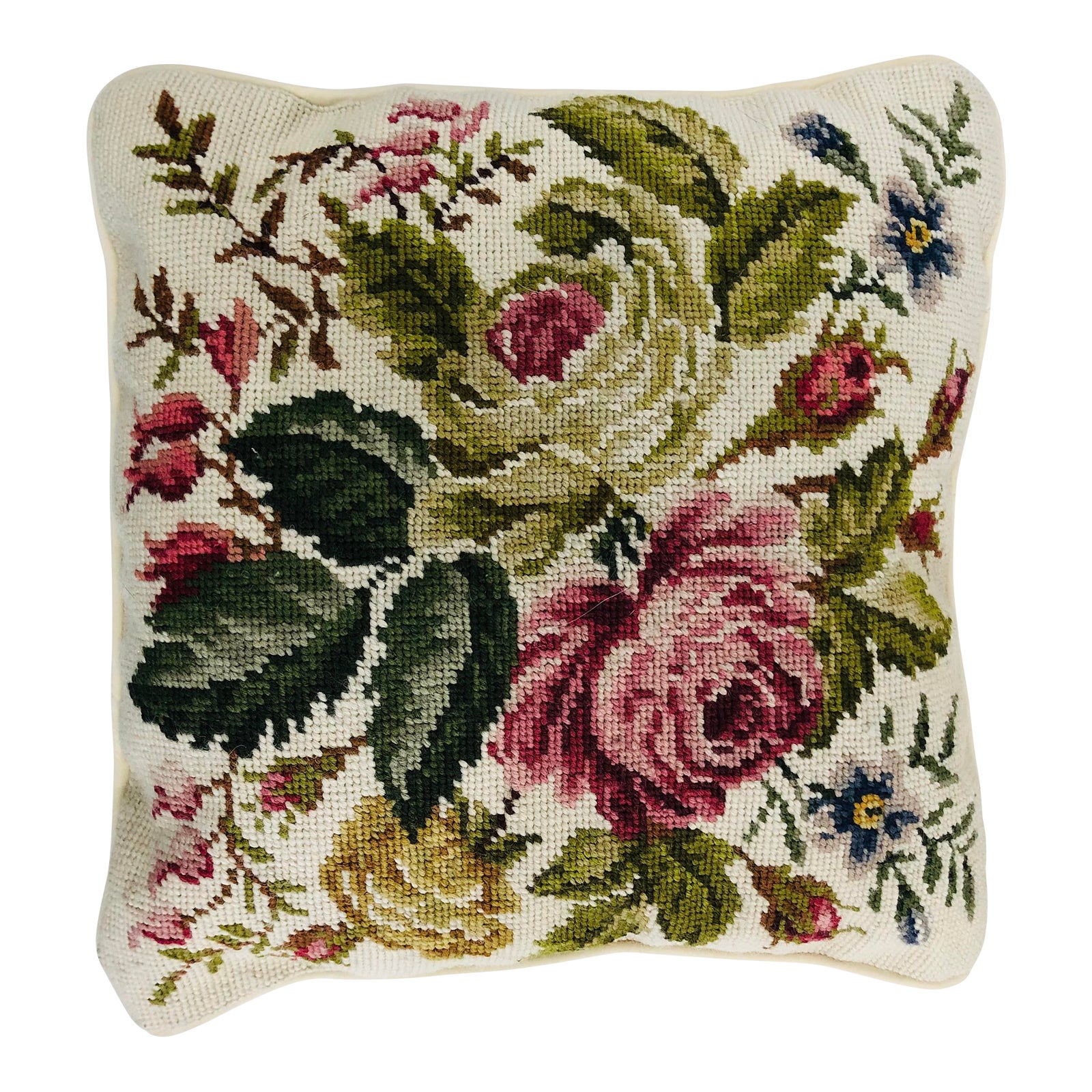 Vintage Needlepoint Rose Pattern Pillow Chairish