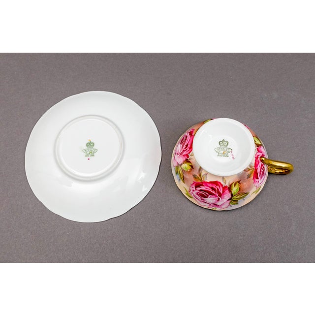 Ceramic Anysley England 13 Pink Cabbage Roses 1026 Bone China Tea Cup & Saucer Set For Sale - Image 7 of 12