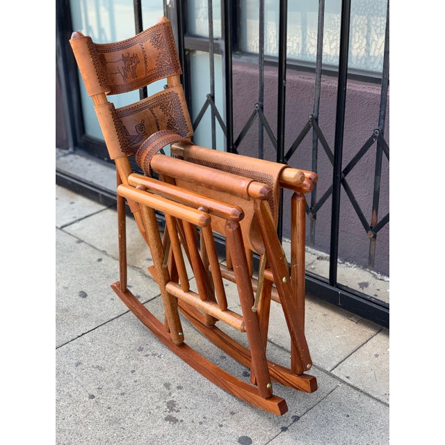 MidCentury Modern Costa Rican Leather Folding Rocking Chair Chairish