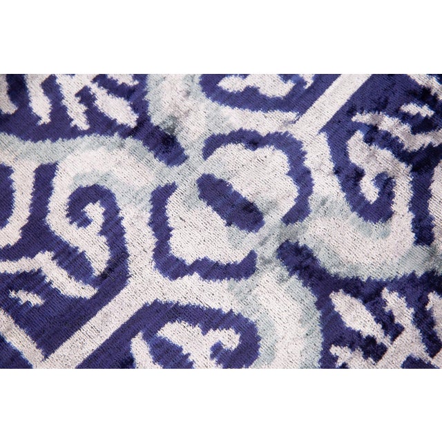 2020s Handmade Geometric Silk Velvet Pillow 16x24, Down Feather Insert, Blue & Gray Ethnic Motif For Sale - Image 5 of 6