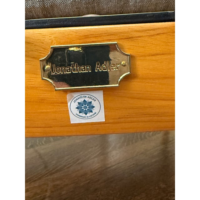 Mid-Century Modern Jonathan Adler Antibes Lounge Chair (21713) & Ottoman (21714) in Roma/Café Fabric For Sale - Image 3 of 14