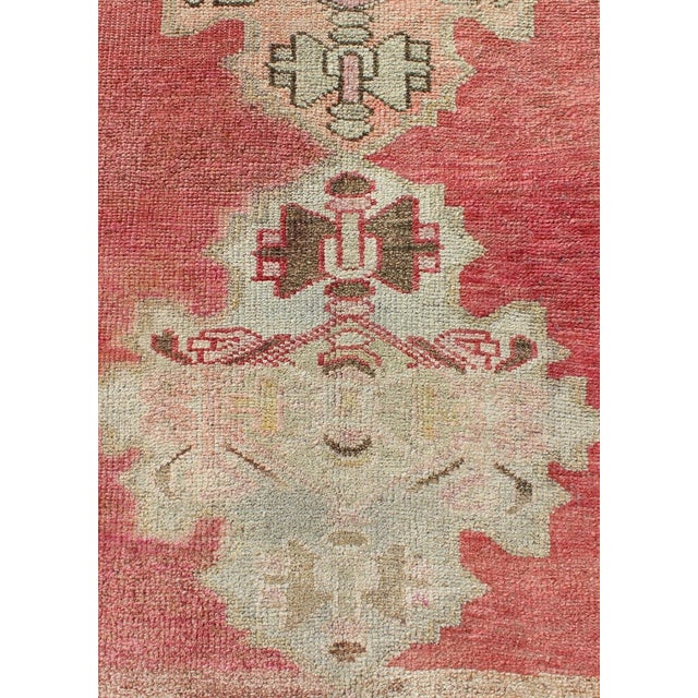 Taupe Vintage Turkish Oushak Runner With Medallion Design in Pink, Light Green & Taupe 2'10 X 12'6 For Sale - Image 8 of 11