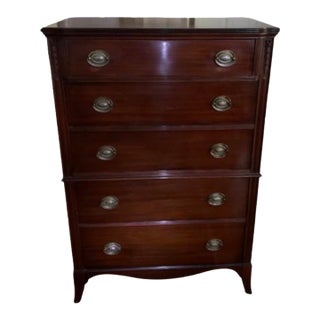 1920s Huntley 5 Drawer Tall Boy Dresser Mahogany For Sale