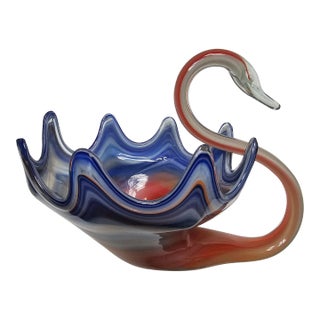 Vintage Murano Venini Styled Art Glass Swan Centerpiece Bowl/Vase For Sale