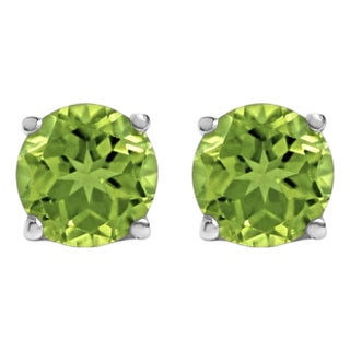 14K White Gold 5X5MM Round Green Peridot Solitaire Stud Earrings For Sale