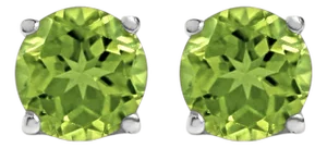 14K White Gold 5X5MM Round Green Peridot Solitaire Stud Earrings