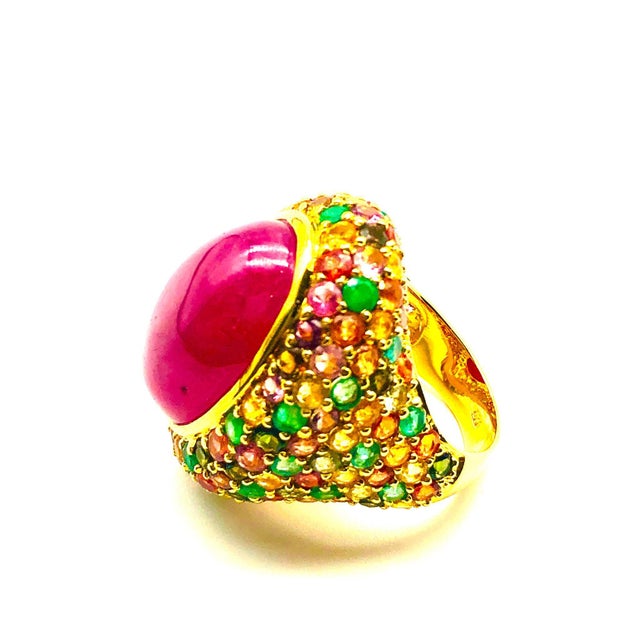 Bochic "Orient" Vintage Ruby, Sapphire & Emerald Ring Set In 18K Gold & Silver For Sale - Image 17 of 18