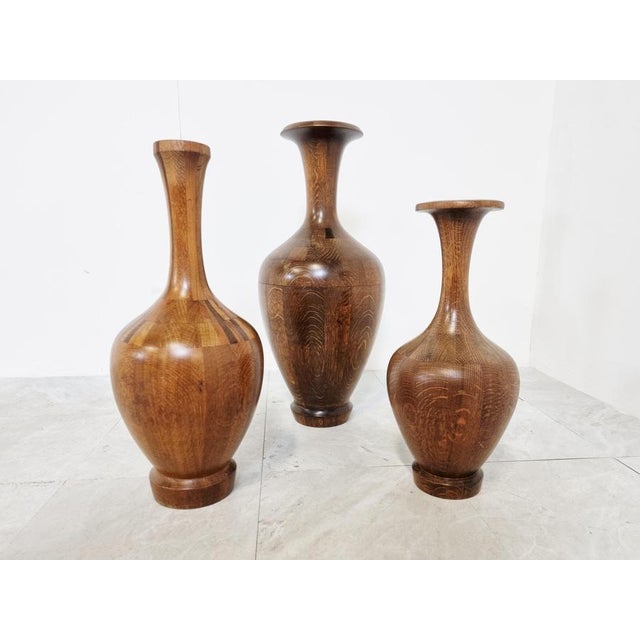 Vintage Wooden Vases by Maurice Bonami, 1970s, Set of 3 For Sale - Image 3 of 10