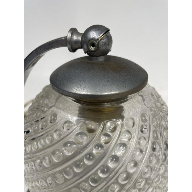 Beautiful Art Deco metal lampshade with adjustable inlaid glass bowl, with original fabric-covered cord, 1930s Up to 250V...