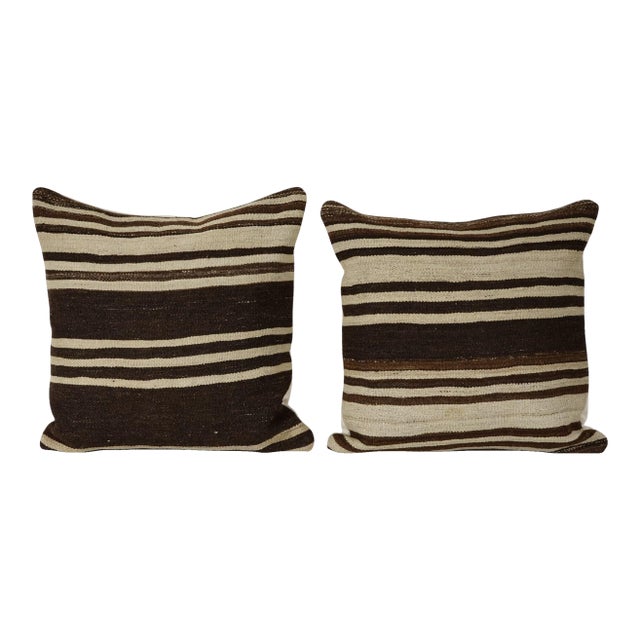 Turkish Hemp Kilim Pillow Cover - A Pair For Sale