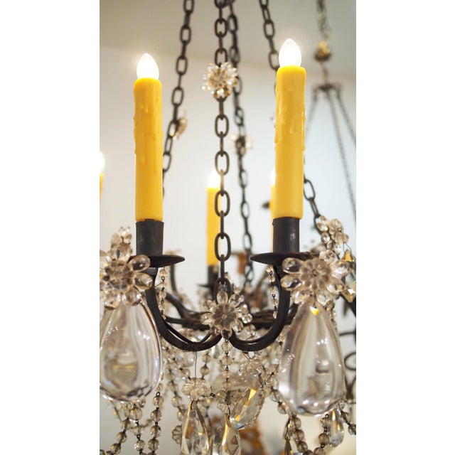 Black , Ebonized Iron Chandelier With Crystals For Sale - Image 8 of 9