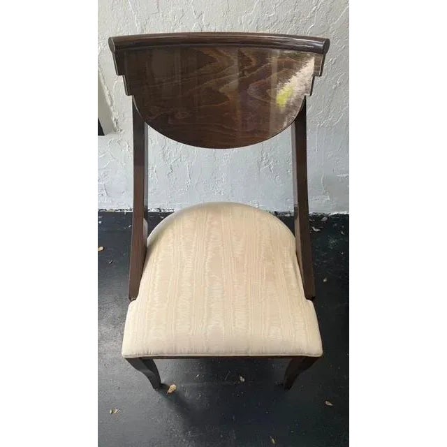 Set of 8 Pietro Costantini Italian Dining Chairs — Sculptural Walnut With Cream Moiré Seats, 1980s For Sale In Miami - Image 6 of 17