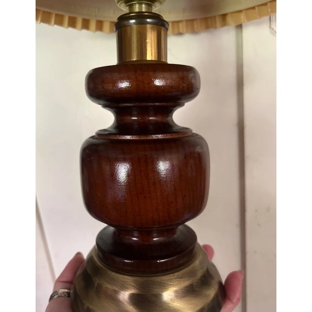 Mid-Century Modern Vintage Mid-Century Modern Robert Abbey Wood and Brass Table Lamps-Set of 2 For Sale - Image 3 of 8