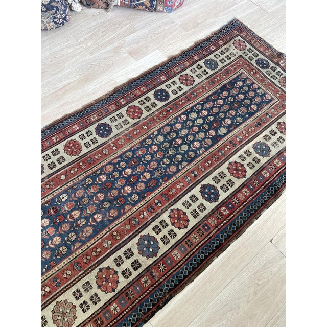 Antique Caucasian Talish Wool Rug, Indigo Field & Wide Border, C. 1880s — 3'7" × 7'4" For Sale - Image 4 of 9