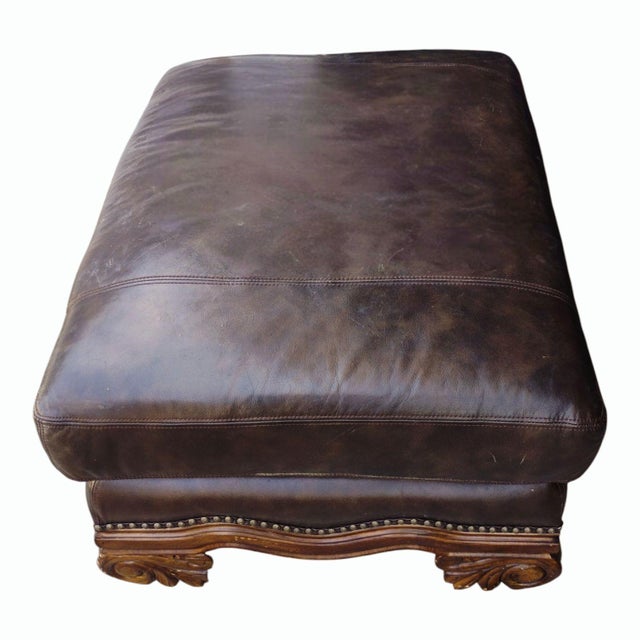 Indulge in the Rich Heritage and Exquisite Craftsmanship of the Aria Leather Chair and Ottoman Set. For Sale - Image 12 of 12