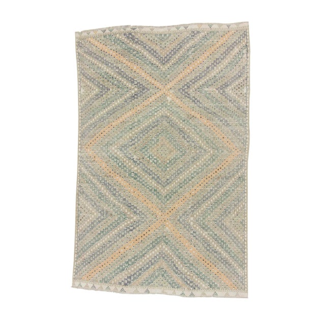 Textile 1960s Vintage Embroidered Kilim Rug- 5′11″ × 9′ For Sale - Image 7 of 7