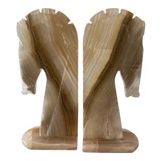 Onyx Horse Head Bookends - a Pair For Sale