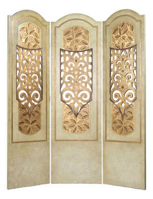 Italianate Gold Leaf and Cream Colored 3 Panel Room Divider Screen