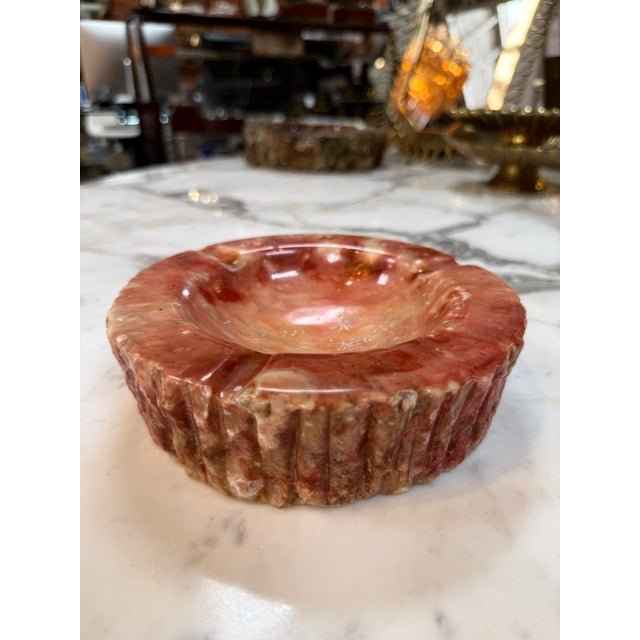 Vintage Pink Marble Ashtray – Carved Stone With Rustic Textured Edge For Sale In Los Angeles - Image 6 of 6